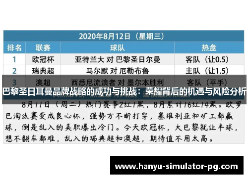 巴黎圣日耳曼品牌战略的成功与挑战：荣耀背后的机遇与风险分析